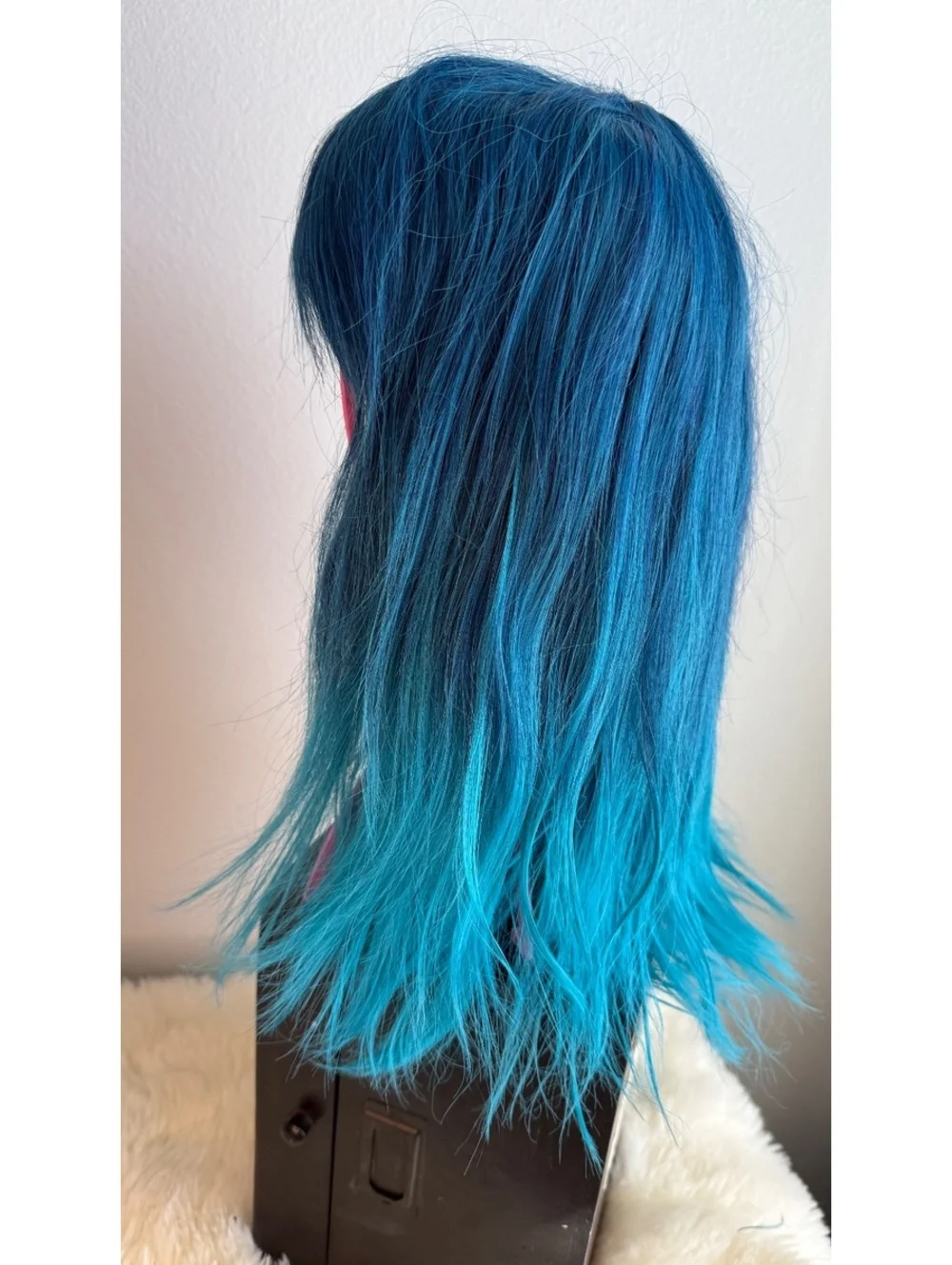 Blue to Turquoise Ombre Long Synthetic Wig with Bangs